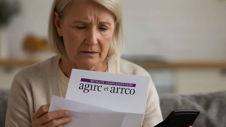 Femme retraitée consultant son relevé de pension Agirc-Arrco sur une tablette, avec un air soulagé