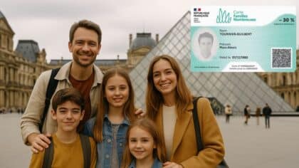 Un couple et leurs enfants profitent de la carte familles nombreuses au Louvre