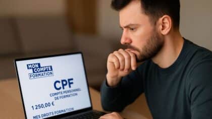 Un salarié consulte son compte CPF sur son ordinateur portable, concentré sur les options de formation disponibles