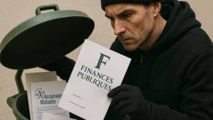 Phishing Un homme suspect récupère des documents officiels dans une poubelle, dont des papiers des Finances publiques et de l’Assurance maladie.