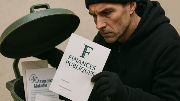 Phishing Un homme suspect récupère des documents officiels dans une poubelle, dont des papiers des Finances publiques et de l’Assurance maladie.