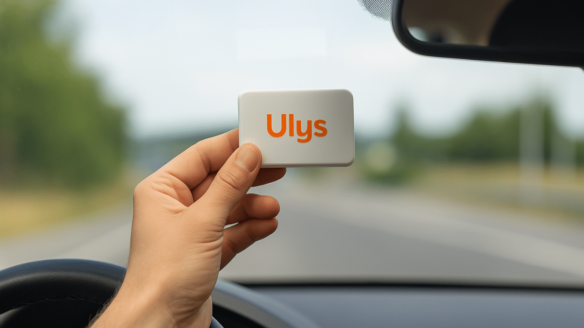 Un automobiliste tient son badge Ulys