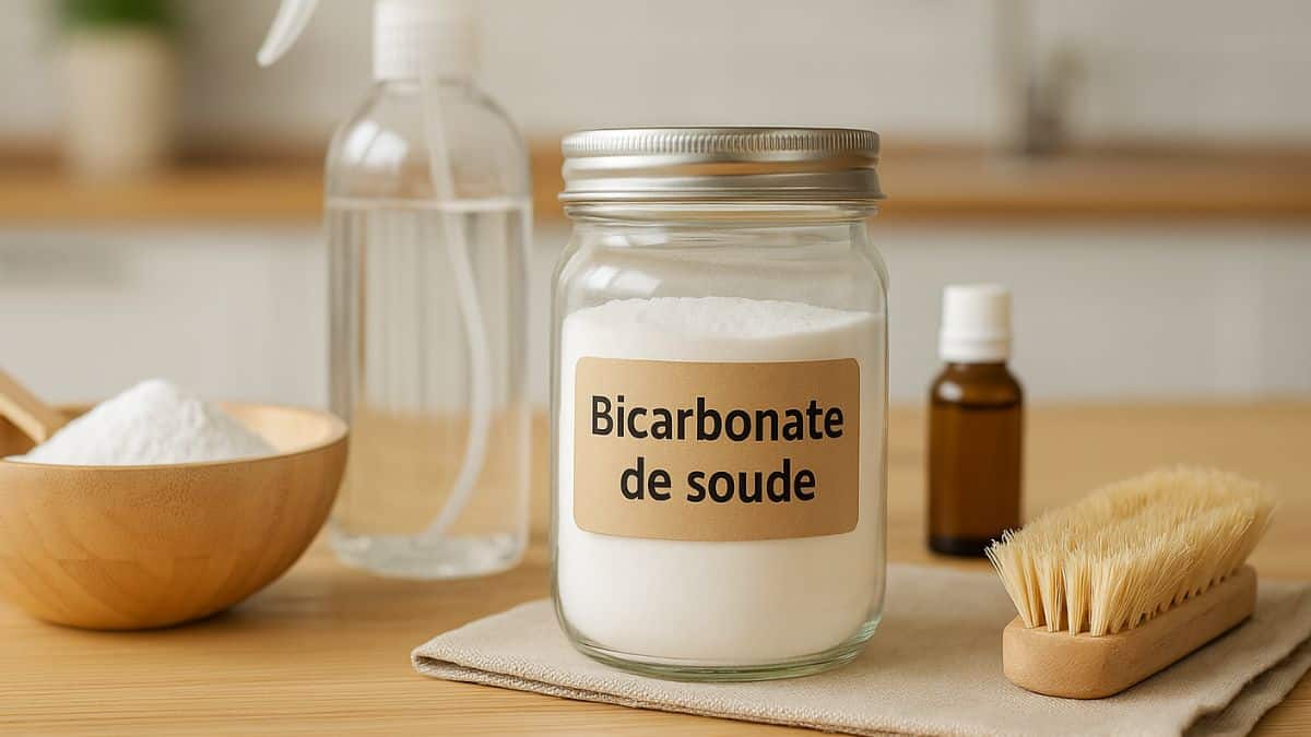 Un pot de bicarbonate sur une table