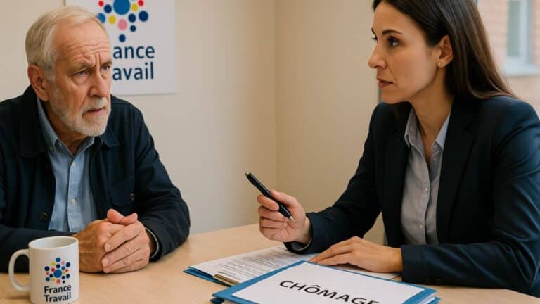 Un sénior au chômage face à sa conseillère France Travail