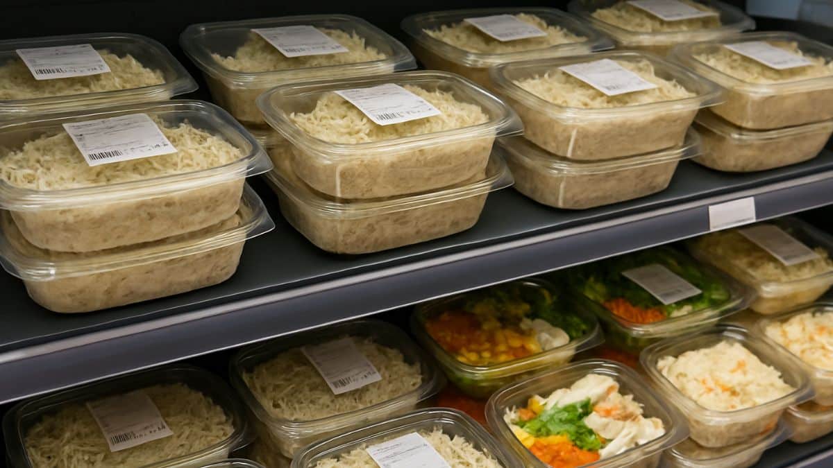 Un rayon rempli de plats préparés