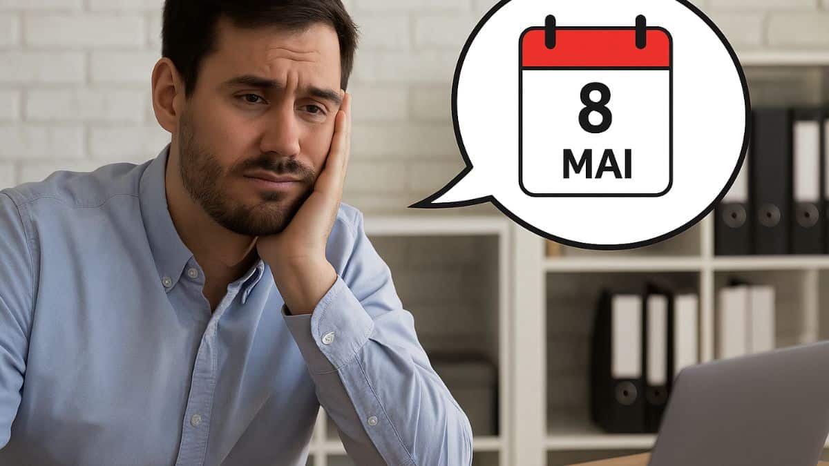 Employé fatigué au bureau pensant devoir travailler plusieurs jours fériés dont le 8 mai.