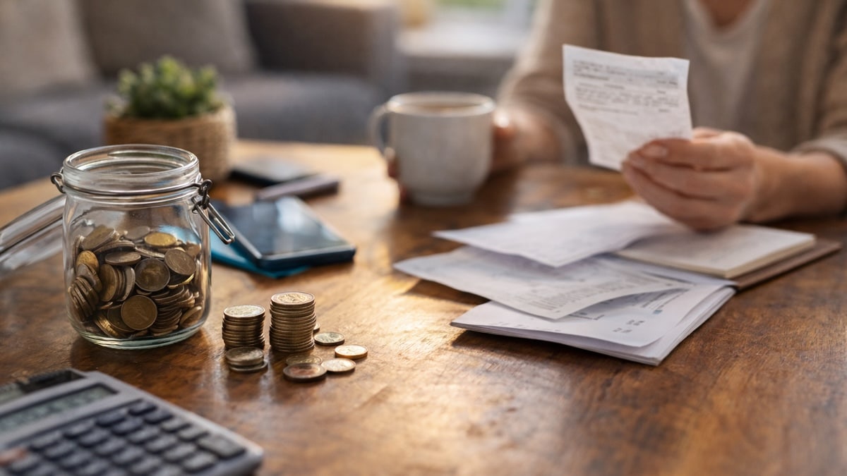 Pièces et reçus posés sur une table, illustrant des dépenses du quotidien souvent négligées