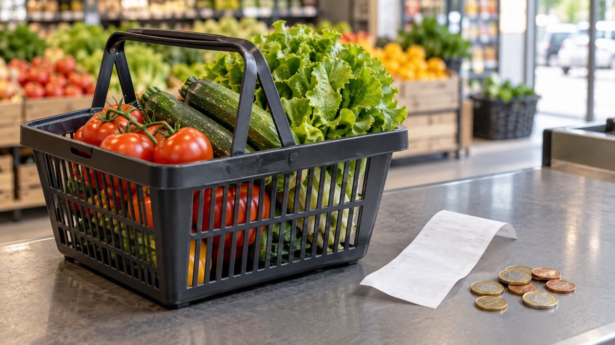 Tomates, courgettes et salade dans un panier de courses